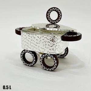 Mini chauffe-plat carré compact avec insert en verre et base décorative à roulettes pour service individuel en buffet - Product Image 4