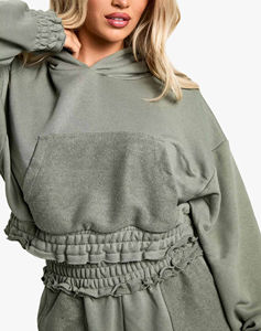 Conjunto de Pantalones y Top Corto de Satén para Mujer con Logotipo Personalizado, Estilo Deportivo, con Cierre, 2 Piezas, Diseño Sólido - Product Image 4