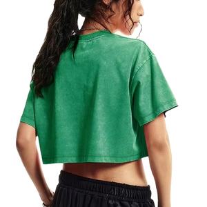 เสื้อยืดคอกลมทรงพอดีตัว แขนสั้น สไตล์ลำลอง สำหรับผู้หญิง คุณภาพสูง MOQ ต่ำ ล้างสีแบบ Acid wash เหมาะสำหรับฤดูใบไม้ผลิและฤดูร้อน - Product Image 2