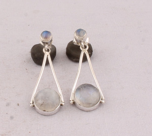 Natural <b>Rainbow</b> Moonstone <b>Drop</b> Earrings 925 Sterling Silver Vintage Victorian Style Blue Fire Moonstone Dangles Wholesale - Product Image 3