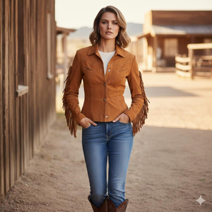 Women's Brown leather <b>Jacket</b> Turn-Down Collar Full Sleeve Western Style Autumn Wear - Product Image 1