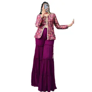 Koti indio con Plazo cosido puro viscosa bordado trabajo moda Kurtis para niñas Kurti conjunto para mujeres India por FatemaFashion