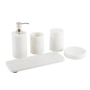 Styling <b>accessories</b> sophisticated <b>bathroom</b> organiser polished marble finish gold accent <b>bathroom</b> <b>set</b> timeless marble decor - Product Image 1