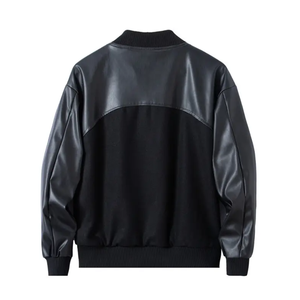 Chaqueta Varsity para Hombre, Cuerpo de Lana Negra, Mangas de Cuero Negro, Botones a Presión, Estilo Bomber, Ropa Urbana Universitaria, Ropa de Invierno - Product Image 2