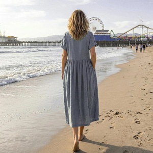Hot Selling Short Sleeve V Neck <b>Dress</b> <b>Loose</b> Fit Casual Summer <b>Dress</b> with Pockets Minimalist Everyday <b>Dress</b> for Women - Product Image 2