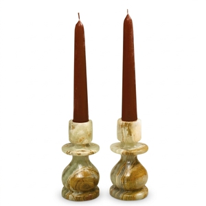 Juego de 3 Portavelas de Ónix Hechos a Mano, Diseño Religioso, Bajo Costo, Madera de Teca de Birmania, para Bodas, en Caja - Product Image 1