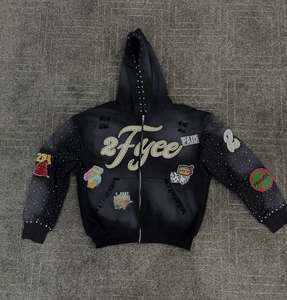 Sweat à capuche zippé oversize pour homme, broderie et motifs imprimés, respirant, séchage rapide, coupe ample, 350g, prochain hiver 2027 - Product Image 5