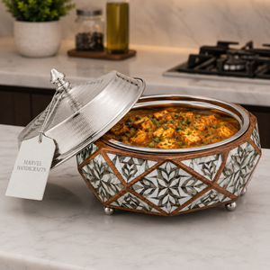 Casserole en acier inoxydable avec incrustation de nacre Marvel Handicrafts, couvercle isolé, récipient de luxe pour garder les aliments au chaud, idéal pour servir à table - Product Image 3