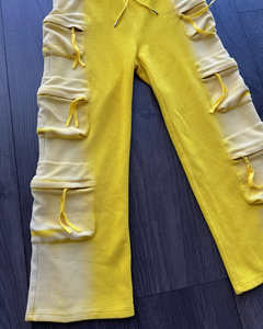 Men <b>Cargo</b> Sweatpants Multi Pocket Waffle Knit Pants <b>Straight</b> <b>Leg</b> Streetwear Casual Pants Custom Logo - Product Image 2