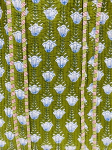 Green Floral Quilted 100% Cotton Tote <b>Bag</b> with Zipper Closure Long Handle <b>Medium</b> <b>Size</b> for Groceries From Rajasthan - Product Image 5