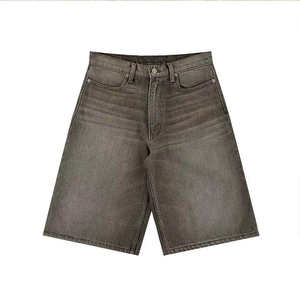 Shorts en jean vintage pour hommes, coupe droite, style streetwear d'été, personnalisés, baggy, effet usé, en denim de coton délavé foncé - Product Image 4