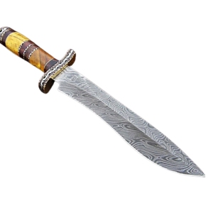 Cuchillo de Caza Premium de Acero de Damasco, Hoja Fija de Espiga Completa con Mango de Micarta para Camping, Bushcraft y Supervivencia - Product Image 1