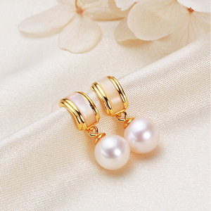 Pendientes de Perlas de Agua Dulce de Plata 925 para Mujer, Estilo Chino, con Incrustaciones de Concha, Elegantes Joyas de Plata y Perlas de Agua Dulce - Product Image 3