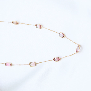 Best Selling Handmade 18K Solid Yellow Gold <b>Statement</b> Link <b>Necklace</b> Faceted Multi-Tourmaline Gemstone Trendy Women's Wedding - Product Image 6