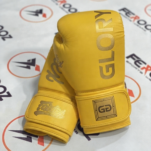 นวมชกมวย Fairtex สีเหลืองอ่อน แบบติดตีนตุ๊กแก หนังวัวแท้ สำหรับผู้ใหญ่ เหมาะสำหรับมวยไทยและการฝึกซ้อม - Product Image 6