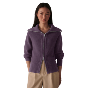 Chaqueta de Punto con Cierre para Mujer, Textura Acanalada Suave, Manga Larga, Cuello de Solapa, Estilo Informal, Ligera, para Uso Diario - Product Image 3