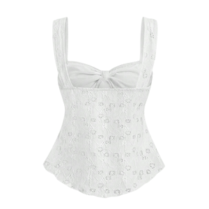 Top de Tirantes Anchos con Lazo Floral, Estilo Peplum, Sin Mangas, Transpirable, Liso, Color Blanco, para Verano - Product Image 2
