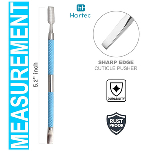 Stainless Steel New Arrival Durable Blue-Coated Ergonomic Dual-Ended Cuticle Nail Pusher With Non-Slip Grip For Salon Nail Art - Product Image 2