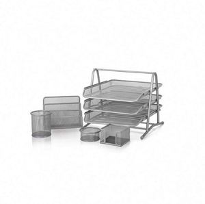 MESH OFFICE SET of 5 Piece 3TIER LETTER/<b>FILING</b>/PAPER TRAY, LETTER SHELF,PENCIL-CUP,MEMO HOLDER - Product Image 2