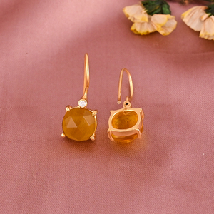 Minimalist Yellow Hydro & Cubic Zirconia Gemstone <b>Hook</b> <b>Earring</b> | Gold Plated Brass - Product Image 3
