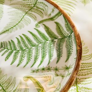 Wholesale Handcrafted <b>Round</b> Wood Enamel <b>Tray</b> Set Bulk Serving Platter Elegant Transfer Sheet Fern Print Dining Tableware - Product Image 6