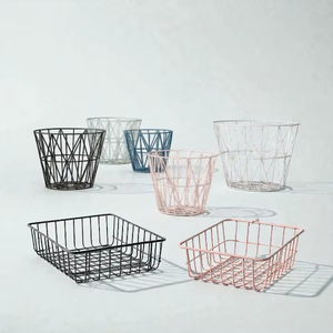 Metal Wire <b>Storage</b> <b>Baskets</b> <b>Rectangle</b> Mini Nordic Style Multi Purpose Neatening Organizers in Black Pink Blue White Gray - Product Image 3