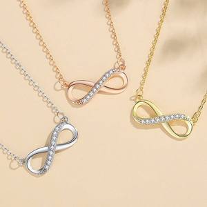 สร้อยคอจี้รูปอินฟินิตี้ AMBER JEWELS T-3010 ชุบทองคำสีกุหลาบ ประดับเพชรแบบฝัง ดีไซน์คลาสสิก สำหรับทั้งชายและหญิง สายสแตนเลส เหมาะสำหรับงานแต่งงาน - Product Image 3