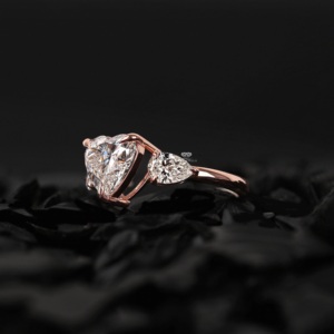 <b>Heart</b> <b>Shape</b> Lab Grown Diamond Three Stone Engagement Ring 14K Rose Gold Bridal Ring for Women Handmade Everyday Wedding Jewelry - Product Image 3