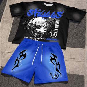 Conjunto de Camiseta de Manga Corta y Pantalones Cortos de Verano para Hombre, Talla Grande, Estilo Casual Urbano, Traje de Dos Piezas, Fabricante de Ropa Personalizada al por Mayor - Product Image 1