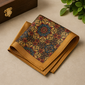 Pañuelo de bolsillo con estampado geométrico Mustard Gold para hombre |   Accesorio de Traje Premium para Bodas Formales y Negocios, Estilo Exportación India 2026 - Product Image 2