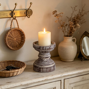 Support à bougie en bois rustique rond de 6,5 pouces de haut, porte-bougie décoratif en bois, décoration de maison de style farmhouse - Product Image 3