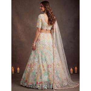 Ensemble Lehenga Choli en sequins blanc cassé brillant pour femmes grandes tailles - Product Image 3