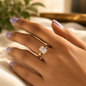 Bague de fiançailles pour femme en or jaune plaqué avec diamant taille radiant et moissanite classique, bande torsadée - Product Image 6