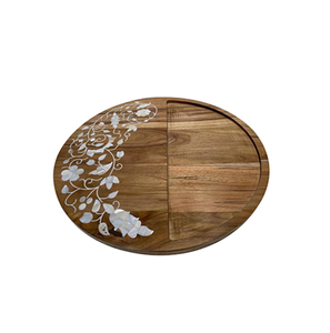 Superbe plateau rond en bois et nacre fait main pour le petit-déjeuner, le dîner, les desserts et les collations, à un prix incroyable - Product Image 1