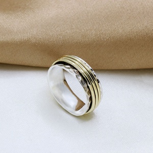 Hot Selling Handmade High Quality 925 Silver Two Tone <b>Spinner</b> Hammered Meditation Thumb Band <b>Ring</b> Fine Jewelry Wholesaler - Product Image 5
