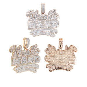 Colgante Hustle Hard Iced Out de Plata 925 con Cristales de Imitación y Corte Baguette, Amuleto Temático Hip Hop, Unisex, para Uso Diario - Product Image 3