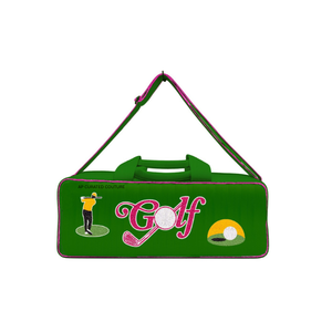 Sac de voyage en toile sur le thème du golf avec fermeture éclair, blanc, vert, jaune, design brodé, sac de sport personnalisé fait main - Product Image 3
