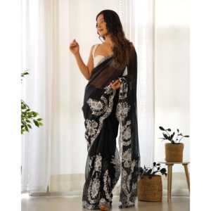 Sari élégant avec de superbes broderies au fil et broderie Cut Dana, tissu de broderie de qualité supérieure - Product Image 4