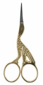 Ciseaux à broder vintage Stork 3,5 pouces, manche doré, acier inoxydable, lame droite, pointe acérée, pour droitiers - Product Image 2