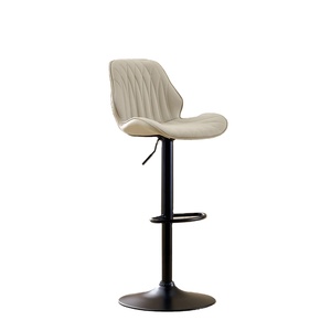 Tabouret de bar pivotant réglable beige avec siège en cuir PU à motif losanges, base en métal noir, design moderne et contemporain - Product Image 1
