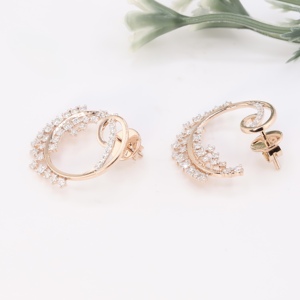 Pendientes de Oro Rosa con Diseño de Espiral Redonda, Diamantes Cultivados en Laboratorio, Círculo Abierto con Cinta, Joyería Fina para Mujer, Regalo Ideal - Product Image 2