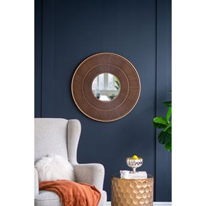 Specchio Decorativo Rotondo in Legno 31.5x1x31.5 con Cornice in Ferro Dorato, Colore Neutro, per Decorazione Murale in Bagno, Ingresso e Soggiorno - Product Image 2