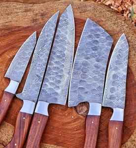 Juego de Cuchillos de Chef de Acero de Damasco Forjado a Mano, de Alta Calidad, Personalizados, Hechos a Mano, con Bolsa de Cuero, Venta al Por Mayor - Product Image 6