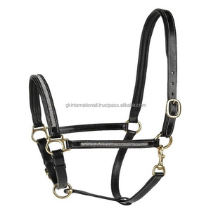 Licou de cheval en cuir rembourré souple durable et durable avec des cristaux strass designer décoratif licou de course de chevaux - Product Image 6