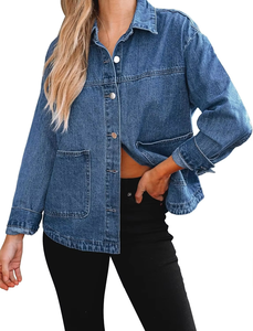 Veste en jean noire élégante pour femme MKB Enterprises, motif 3D, extérieur ciré, poches en jean, fermeture à boutons, style décontracté vintage, 360g - Product Image 5