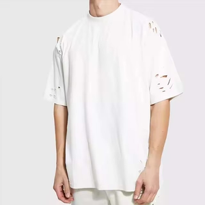 เสื้อยืดลำลองสไตล์สตรีทแวร์สำหรับผู้ชาย ผ้าฝ้าย 100% ทรงพอดีตัว แขนสั้น ดีไซน์ทำเก่า  สามารถปรับแต่งได้ - Product Image 3