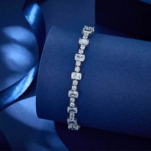 Silver <b>Rose</b> Gold Plated Moissanite Tennis Bracelet Radiant Cut Channel Setting Geometric Design Trendy Unisex GRA Certified Gift - Product Image 2