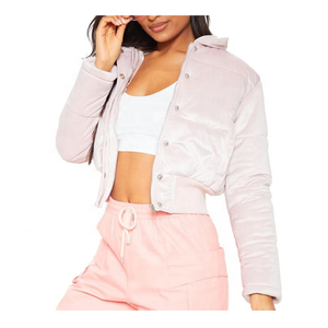 Denim <b>Bomber</b> <b>Jacket</b> Women Short Quilted Stand Collar Full Sleeve Zipper Closure Autumn Winter Solid Color Fashion Outerwear - Product Image 5
