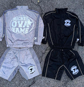 Conjunto de Camisa y Pantalones Cortos de Satén Negro para Hombre con Logotipo Termotransferible en la Parte Delantera, Ropa Casual de Verano, Transpirable, de Poliéster, OEM - Product Image 3