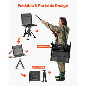 Sedia da Caccia Girevole a 360 Gradi Silenziosa, Struttura in Acciaio Resistente, Pieghevole e Portatile - Product Image 6